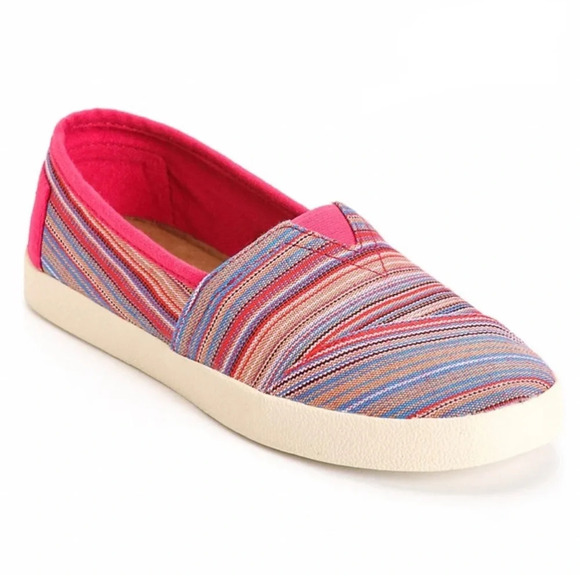 Toms Avalon Raspberry Stripe Woven Slip On Sneakers - Picture 3 of 10